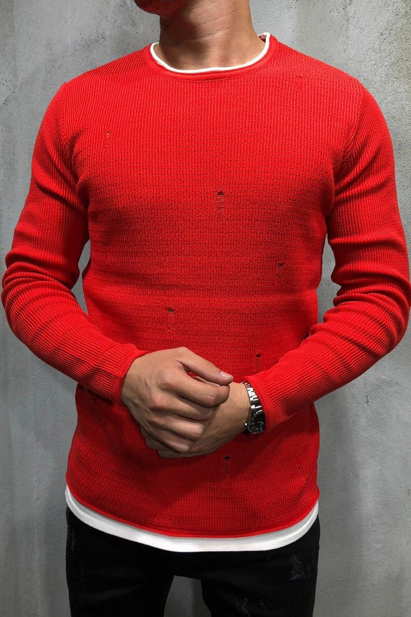 Destroyed Pullover Rot 7001